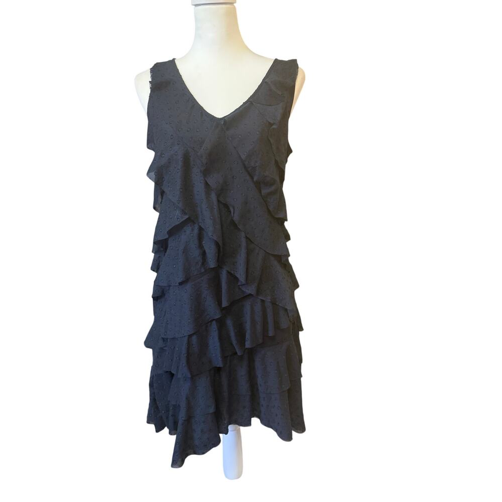 Ann Taylor LOFT black ruffle v neck tunic dress womens size 8